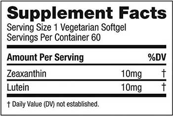 EyePromise Ingredient and Nutrition Label